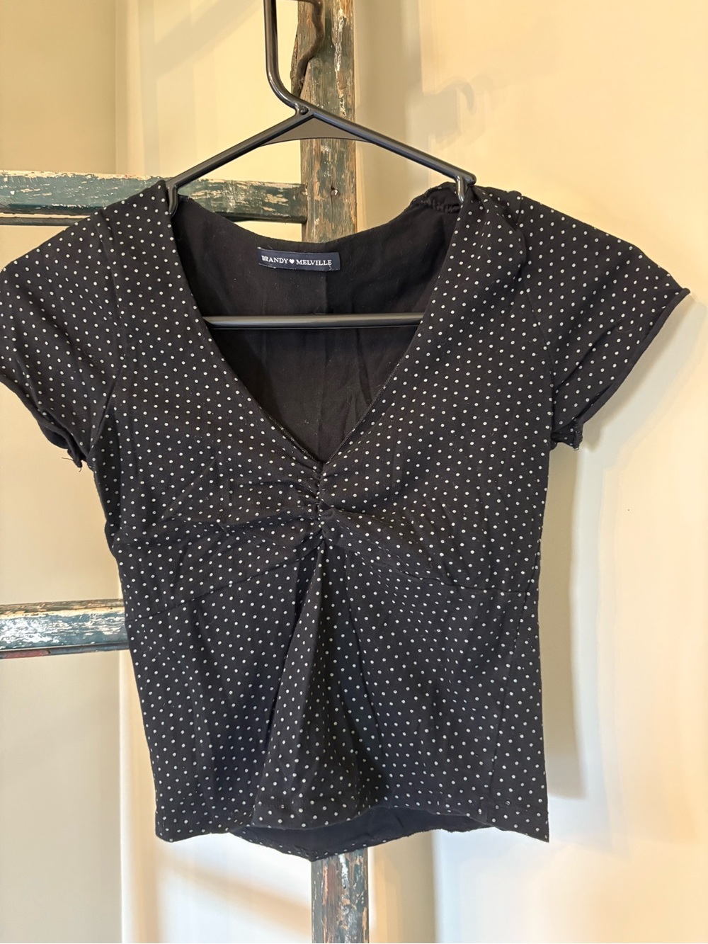 Brandy Melville Black Top with White Polka Dots
